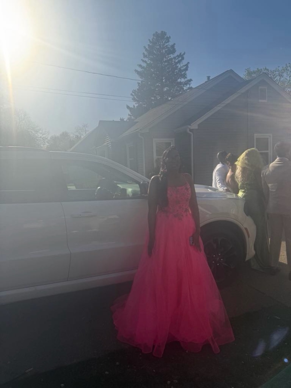 Girls' Hot Pink Strapless Tulle Prom Dress